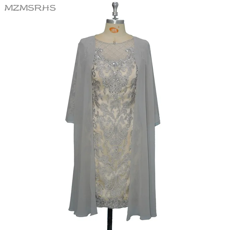 MZMSRHS серебро кружево Мать невесты платья для женщин с шифоновая куртка 3/4 рукава