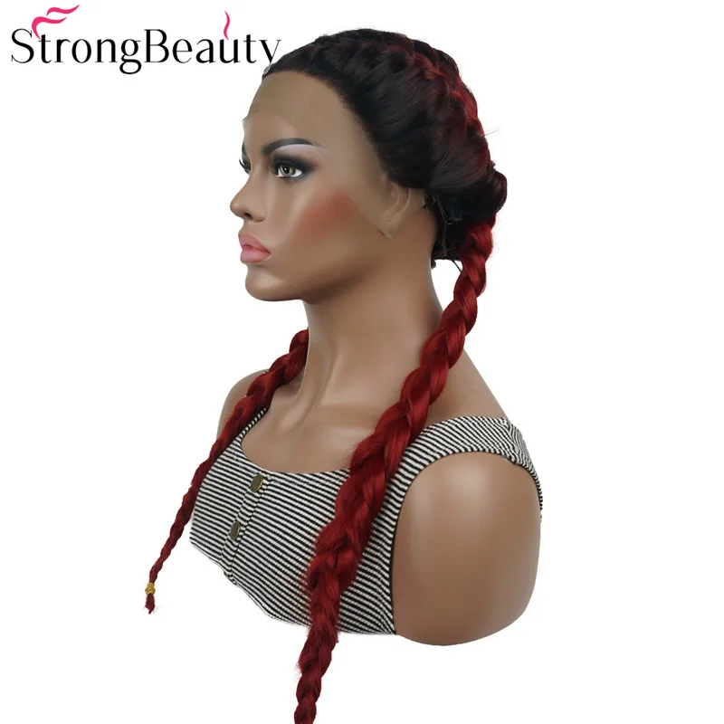 StrongBeauty синтетический кружевной передний коса парик Плетеный парик коричневый/красный Омбре волос 2 цвета