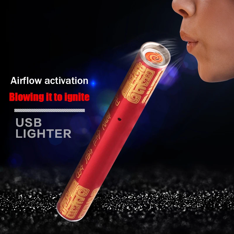 Выдувное зажигание Леди Мини тонкие электрические зажигалки USB ветрозащитная
