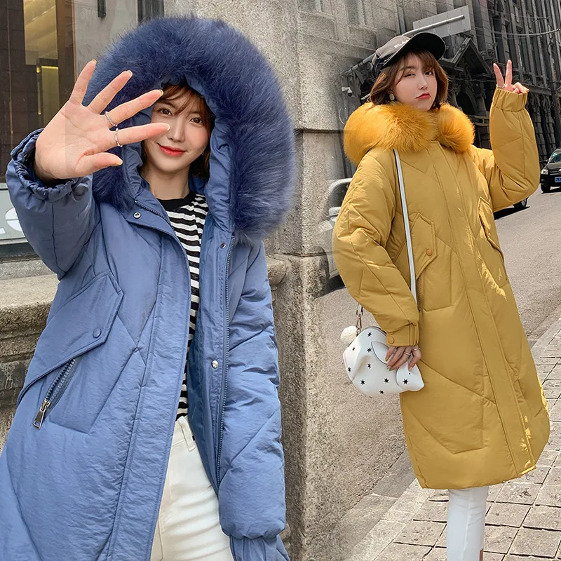 Популярная теплая верхняя одежда с капюшоном и мехом Женская длинная модная