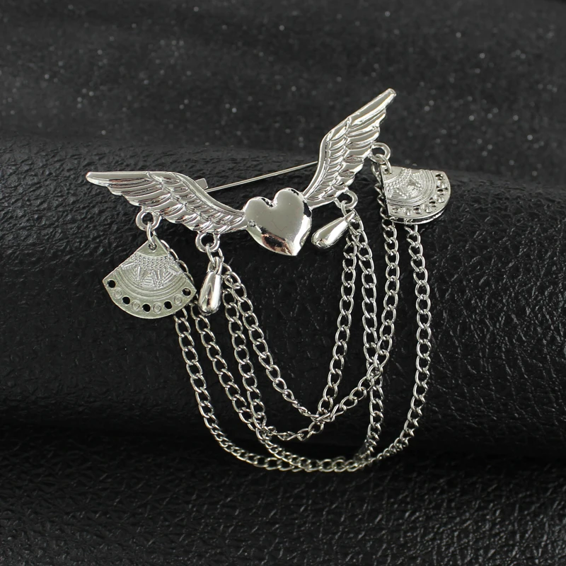 Классический ретро Love Angel Wings брошь-кисточка с цепочкой вентилятор подвеска "Весы" Мода Воротник Pin Для мужчин и женское костюмное Пальто аксессуары в стиле поп