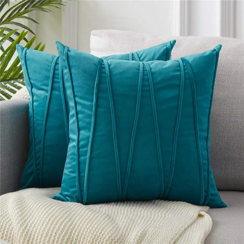 Blue-Set of 2 Topfinel, мягкие бархатные полосатый Декоративные диванные накидки на подушки, творческий наволочка для украшения дома, дивана, стула, украшение размером 45*45 см - Цвет: Blue-Set of 2