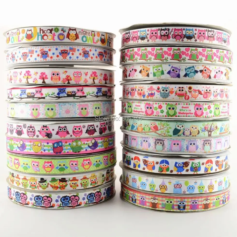 Корсажная лента из полиэстера с принтом милой совы 7/8 дюйма 22 мм 20 ярдов|grosgrain ribbon