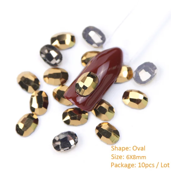 Oval 6x8mm 10 шт Минеральное Золото украшения для ногтей Стразы, бриллианты камни плоское стекло 3D Стразы ювелирные изделия бусины для дизайна ногтей аксессуары CH935 - Цвет: Oval 6x8mm