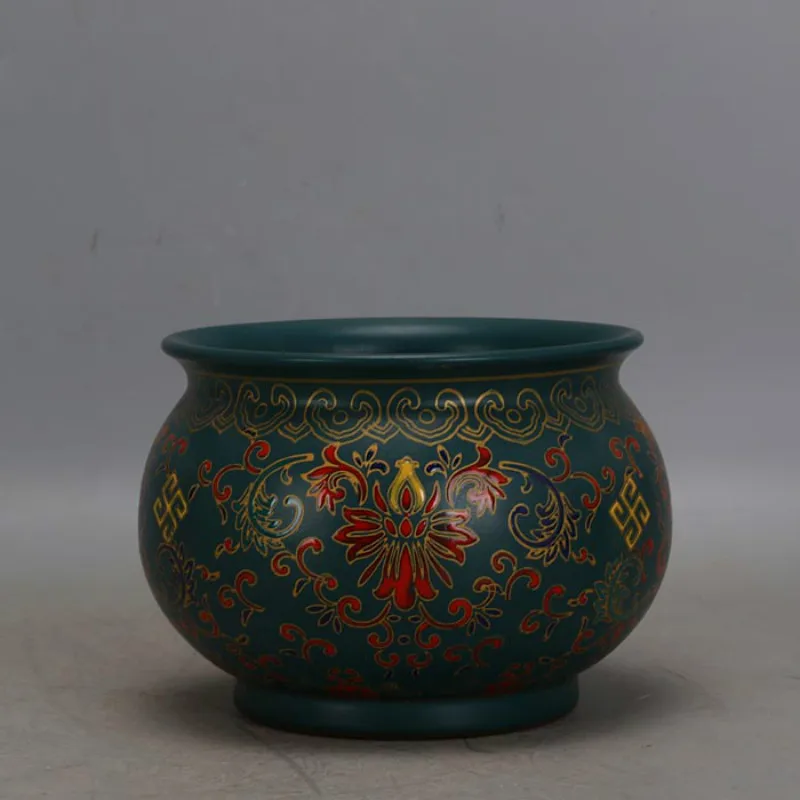 

Фарфоровая банка с зеленой эмалью династии Qing Yongzheng, красочным цветочным узором, антикварное украшение