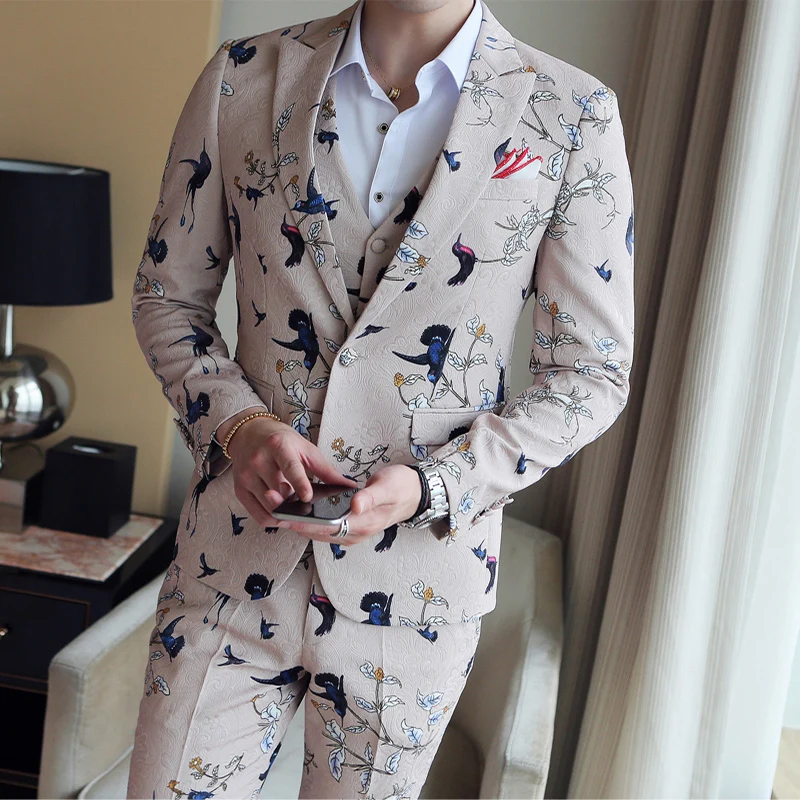 Мужские вечерние костюмы с цветочным принтом 3 предмета костюм для свадебного