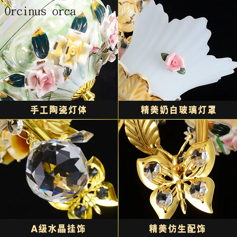 European luxury flower ceramic chandelier living room bedroom French idyllic dream LED free shipping | Лампы и освещение