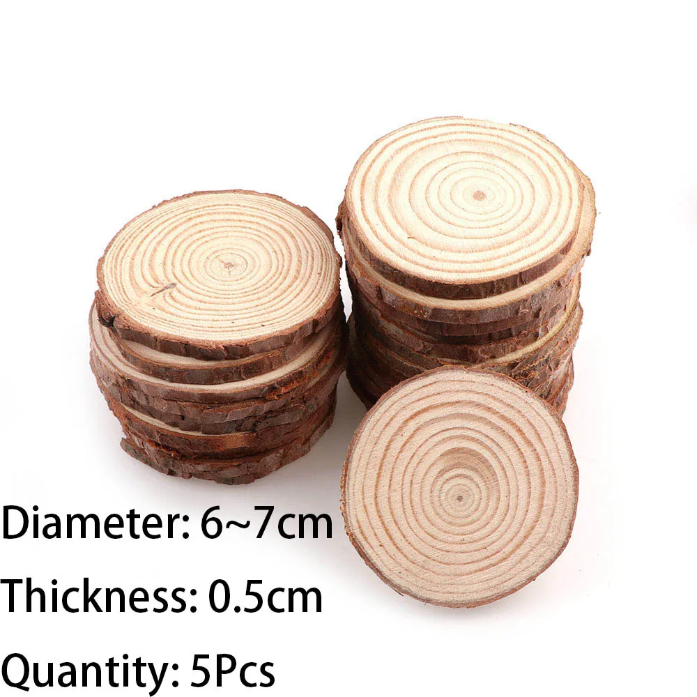 5pcs6-7cm 3-12 см толщиной 1 упаковка из натуральной сосны круглые необработанные деревянные ломтики круги с деревом коры бревна диски DIY ремесла Свадебная вечеринка живопись - Цвет: 5pcs6-7cm