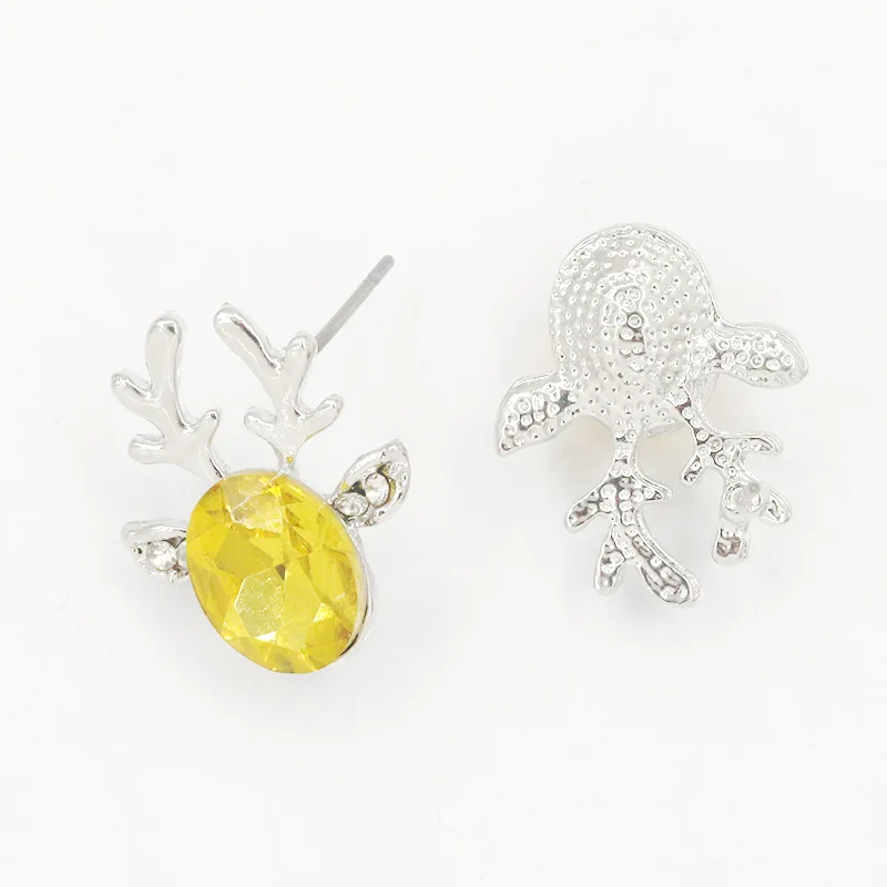 7 Fashion Colors Red Pink Blue White Lovely Big Rhinestone Deer Crystal Ears Silver Plated Antlers Stud Earrings for Women | Украшения и