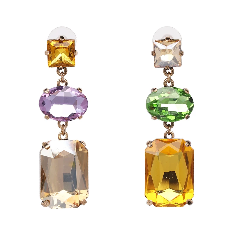 

New Colorful Crystals Drop Earrings Statement Rhinestone Metal Ear Rings Fashion Trend Jewelry Accessories For Women Gift