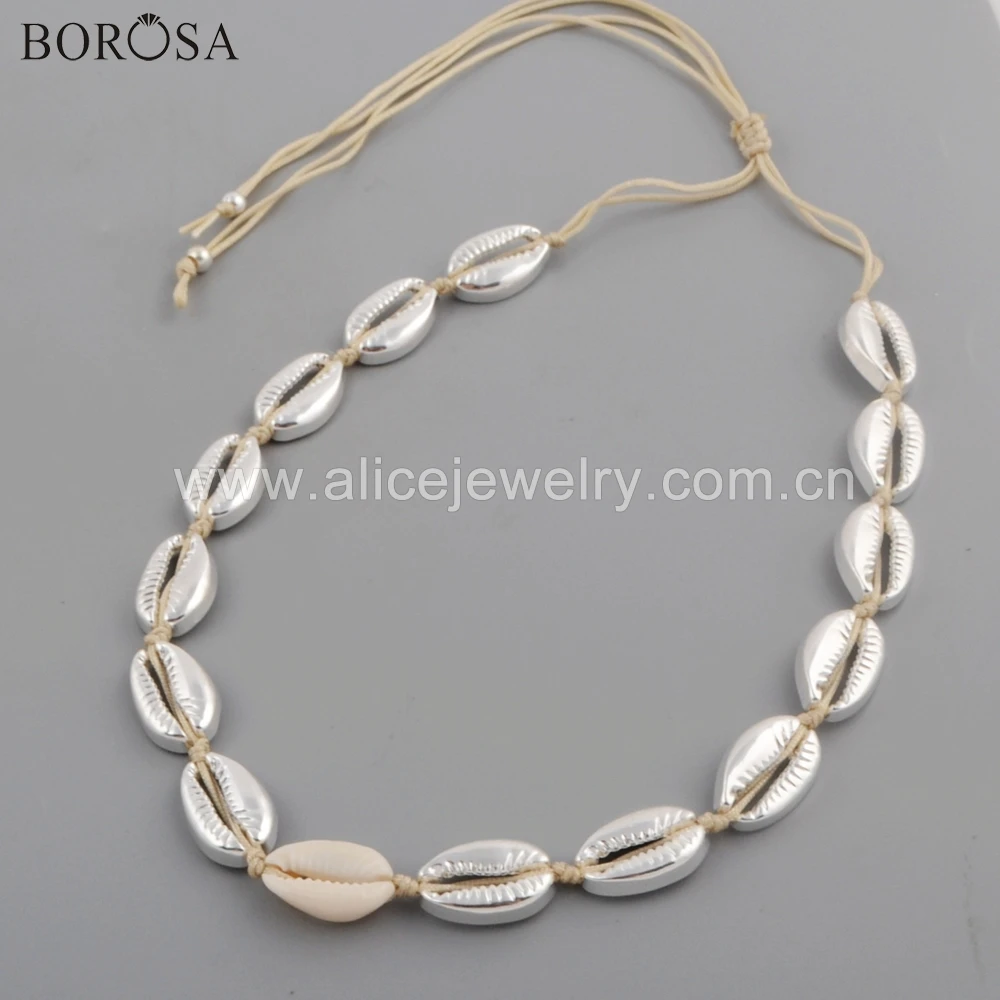 BOROSA 5Sets New Silver Color Cowrie Shell Adjustable Bracelet Necklace Seashell Ocean Beach Jewelry Sets for Women WX1096 | Украшения и