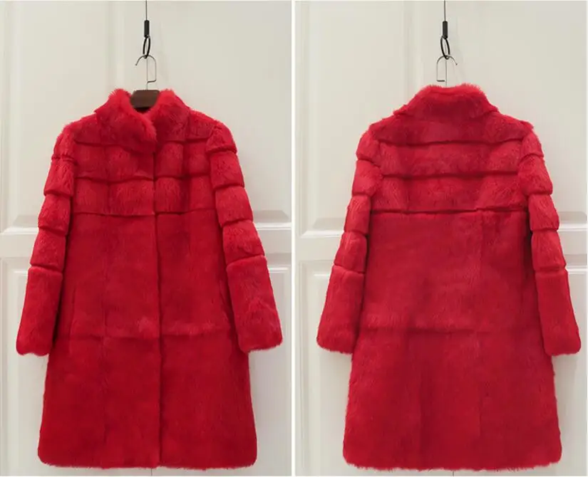 Red Новинка, женское длинное пальто из натурального кроличьего меха, зимняя верхняя одежда, wsr343 - Цвет: Red