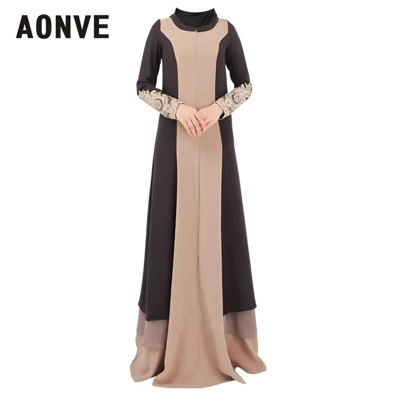 Aonve Femme Musulman Rode Solid Caftan повседневные женские платья большого размера с вышивкой