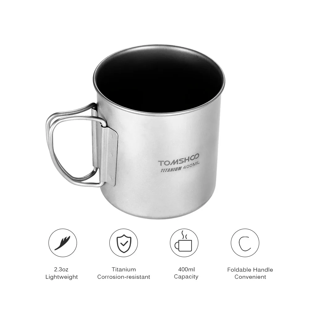 

TOMSHOO 400ml Titanium Cup Portable Camping Mug Outdoor Water Cup Tableware for Travel Camping Backpacking with Foldable Handle