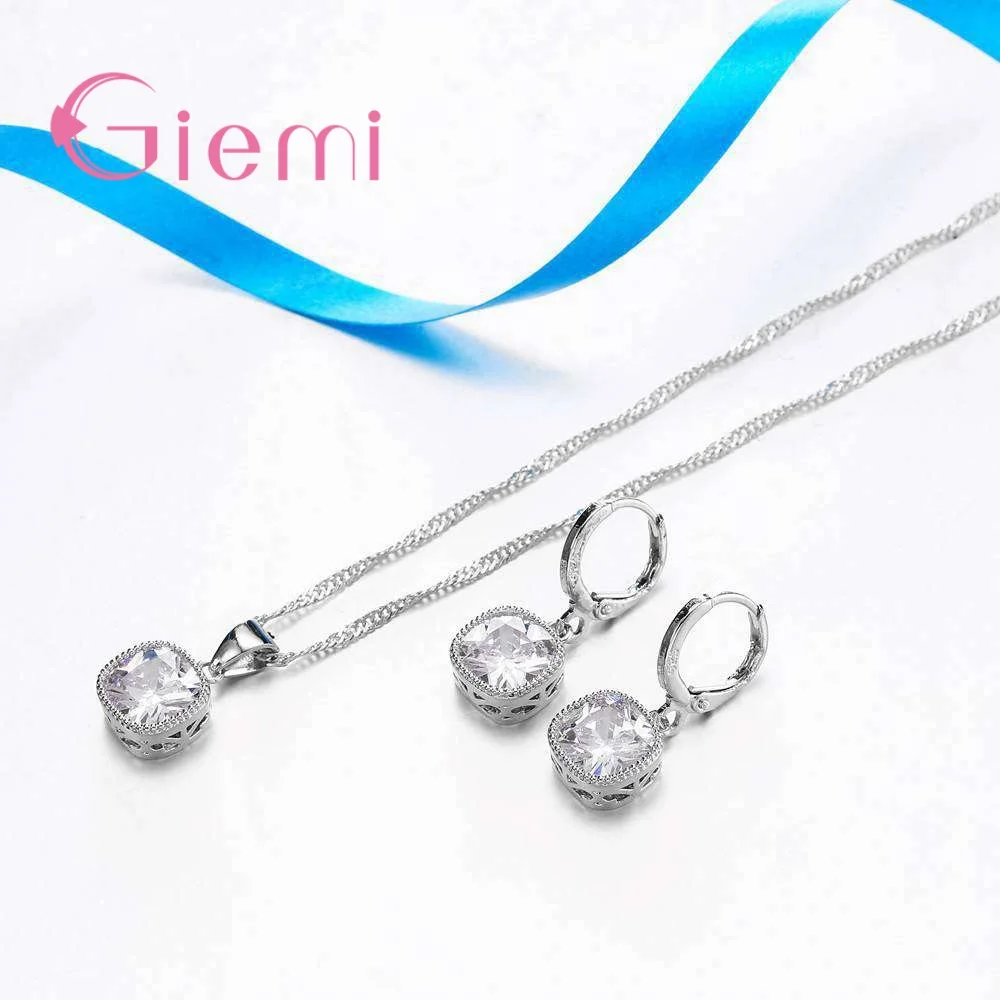 Модные большие квадратные хрустальные ожерелья серьги наборы из стерлингового