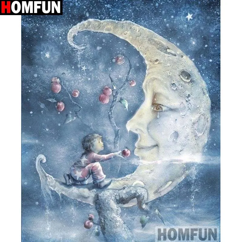 

Картина HOMFUN из страз "Луна, ребенок", квадратная/круглая, 5D, для домашнего декора, подарок A14590