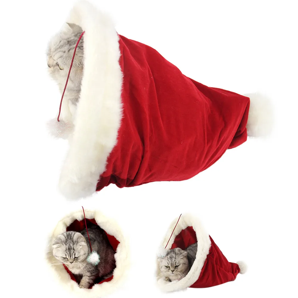 Christmas Hat Pet Nest Cat Bed for Cat Christmas Decorations For Home Navidad Hats House Sleeping Bag Mat Pets Winter Warm Gift