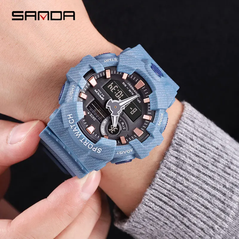 Спортивные мужские часы G Style цифровые водонепроницаемые с двойным дисплеем в