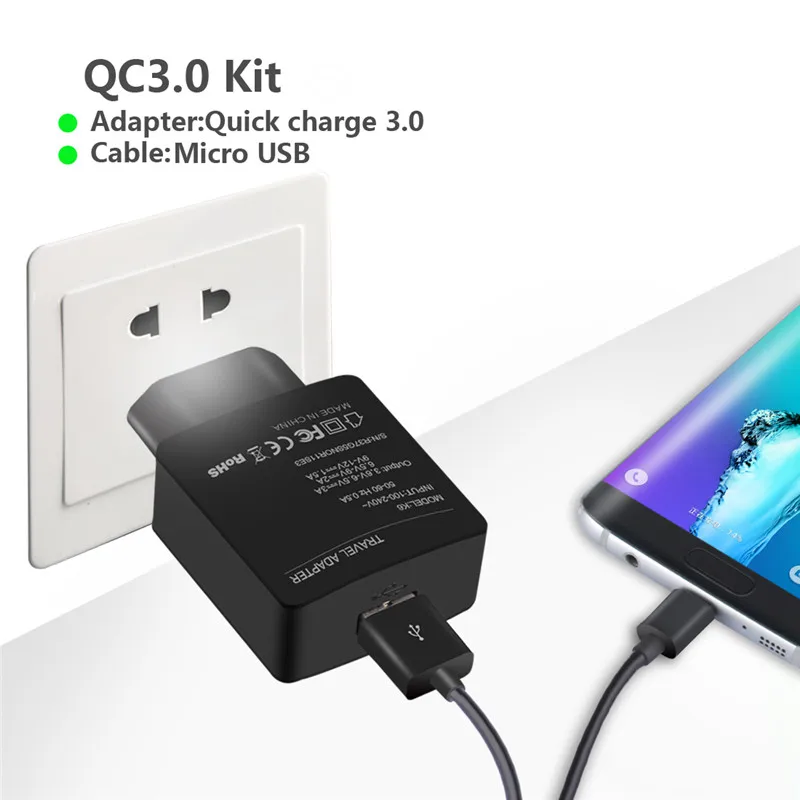 Iyouwei EU plug 18W Quick Charger QC3.0 Traval Wall Fast USB for cellphones tablets (Micro Or Typc C Cable free) | Мобильные