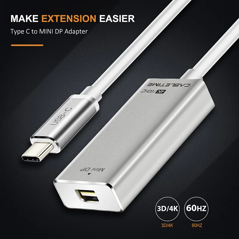 Переходник CABLETIME USB C Mini DisplayPort с 3 1 Type на DP Папа-мама 4K 60 Гц кабель-преобразователь