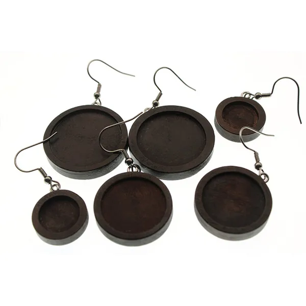 dark brown 10 шт. деревянная основа для кабошона для серег 12 мм 20 мм 25 мм диаметр пустая рамка Настройки diy нержавеющая сталь ухо провода Крючки Ювелирных изделий - Цвет: dark brown