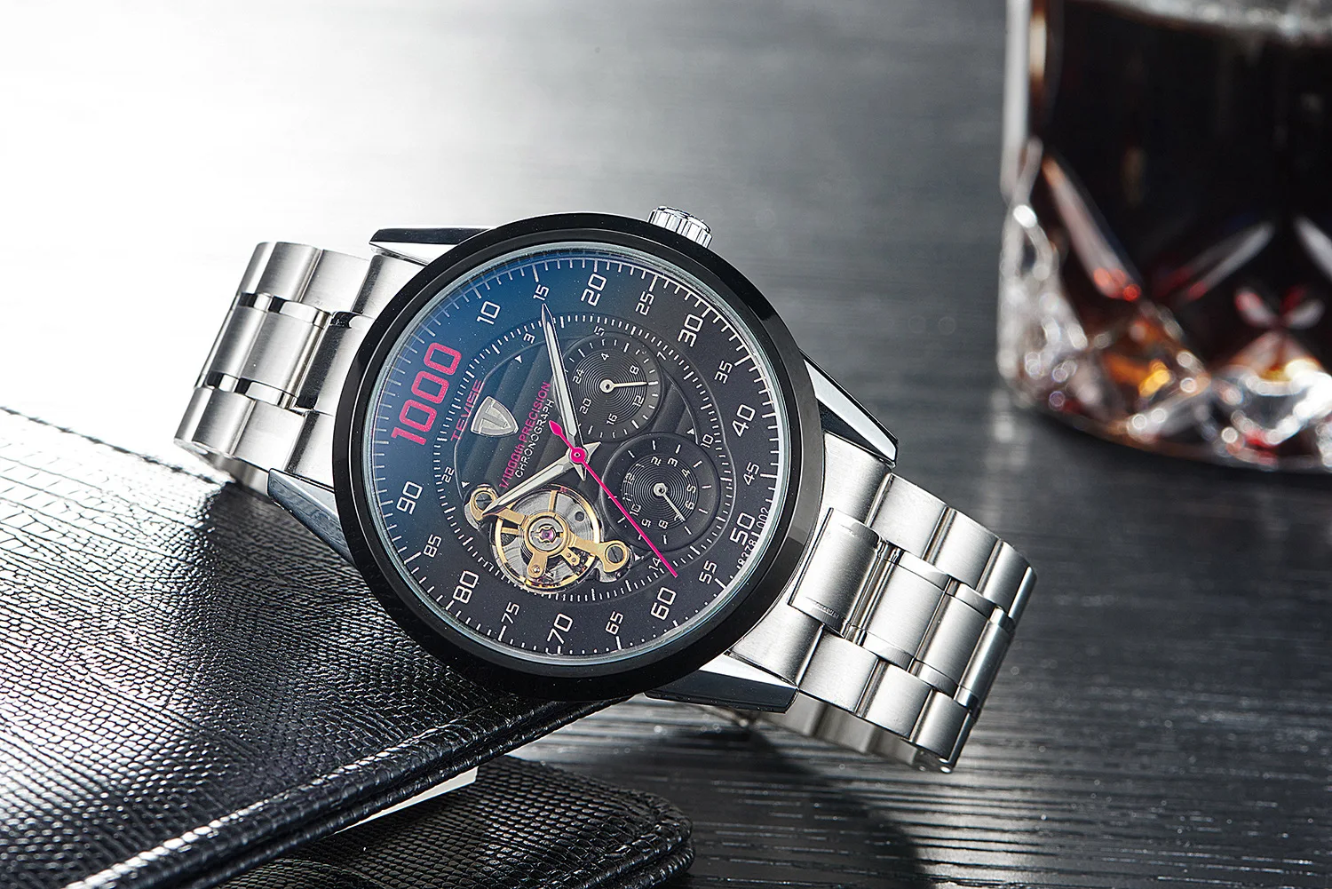 TEVISE, Мужские автоматические механические часы, Tourbillon часы со скелетом, мужские водонепроницаемые часы с самозащитой, мужские часы