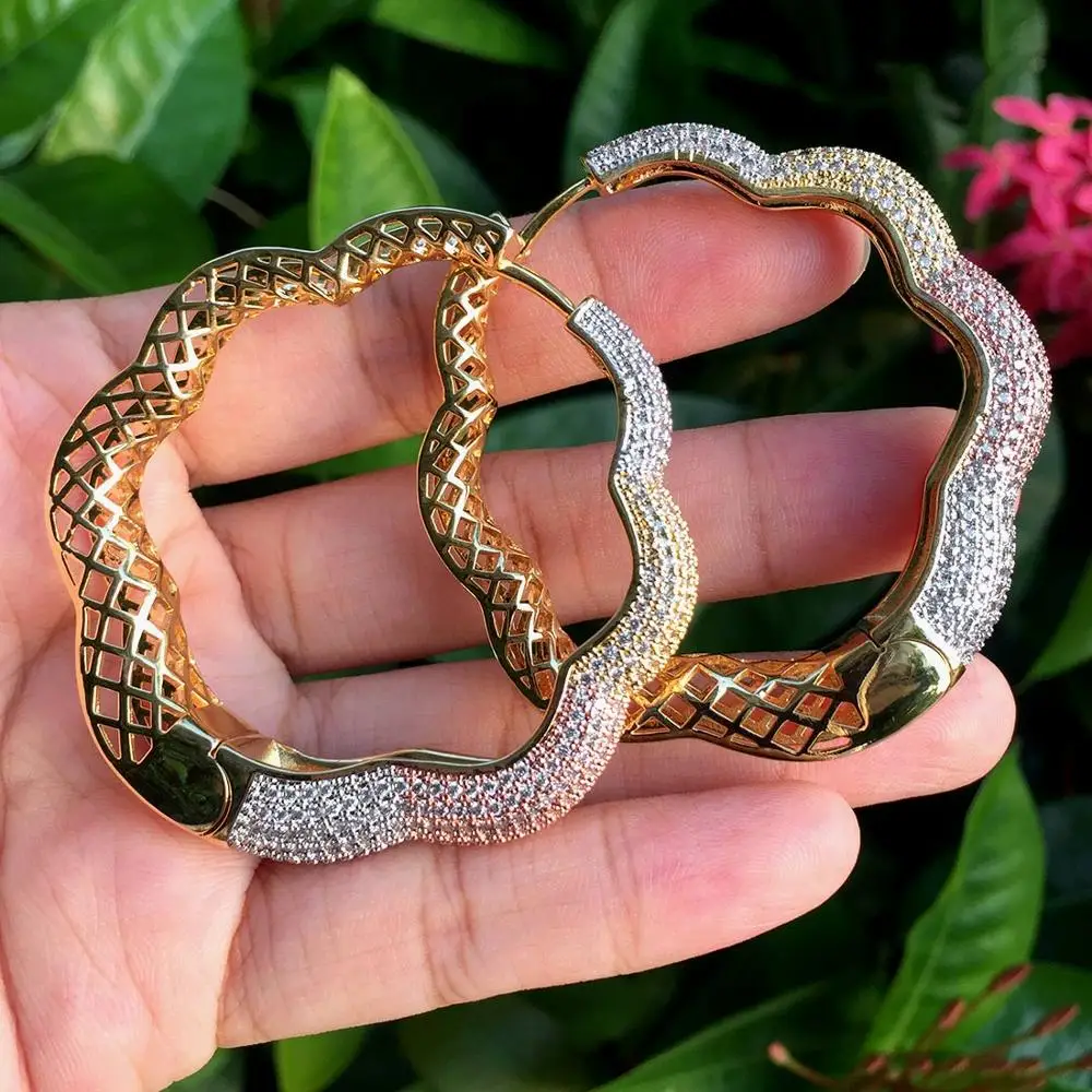 ModemAngel роскошные большие серьги для женщин три тона цветные медный материал CZ