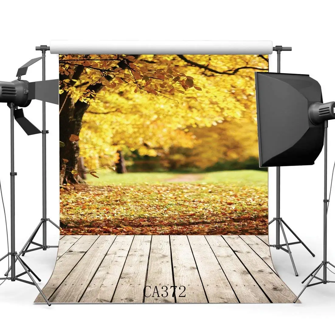 

Photography Backdrop Rural Forest Autumn Fall Leaves Vintage Stripes Wood Floor Seamless Background Studio Prop CA372