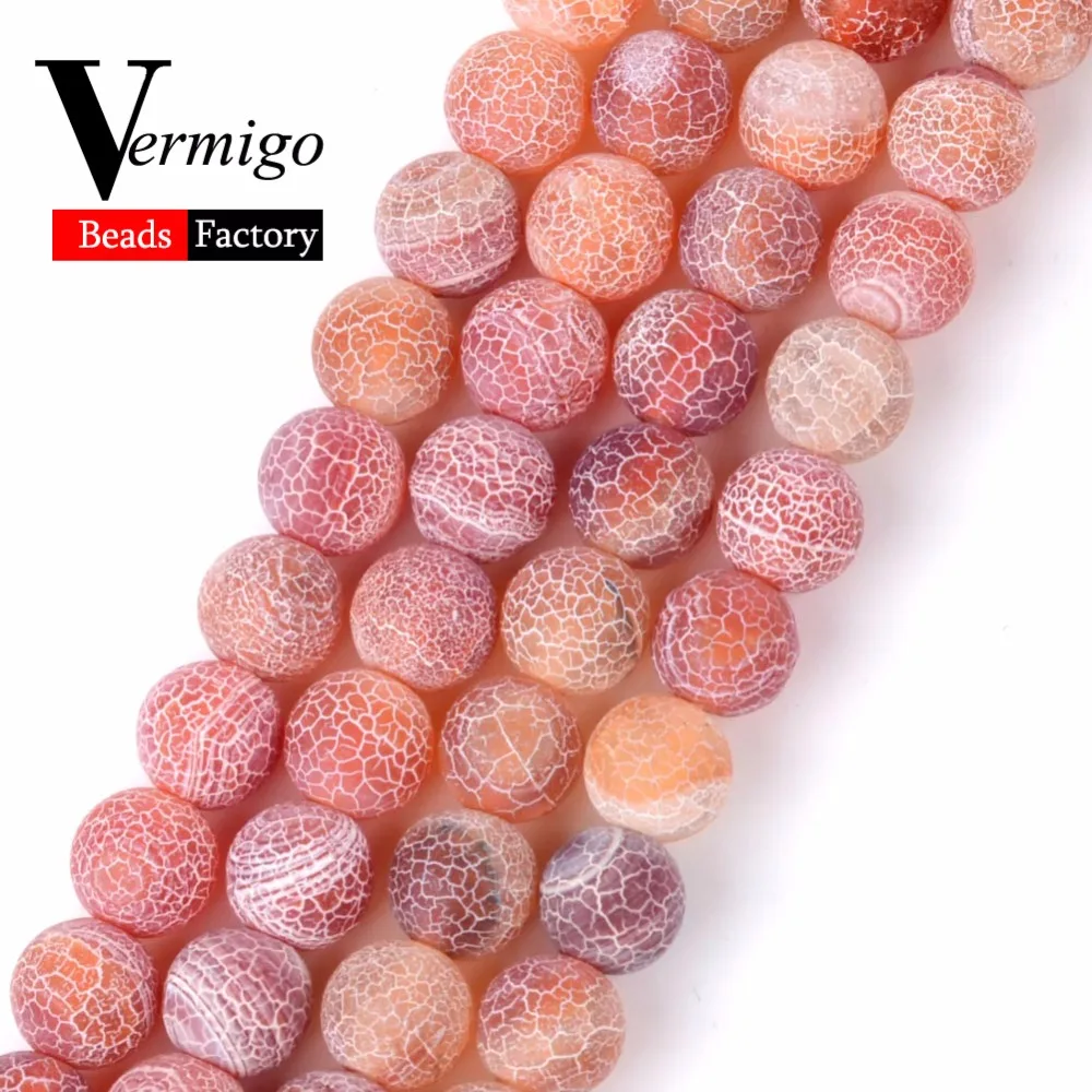 

Natural Stone Agates Beads For Jewelry Making Matte Frost Cracked Orange Red Onyx Beads Diy Bracelet 4 6 8 10 12mm 15inches