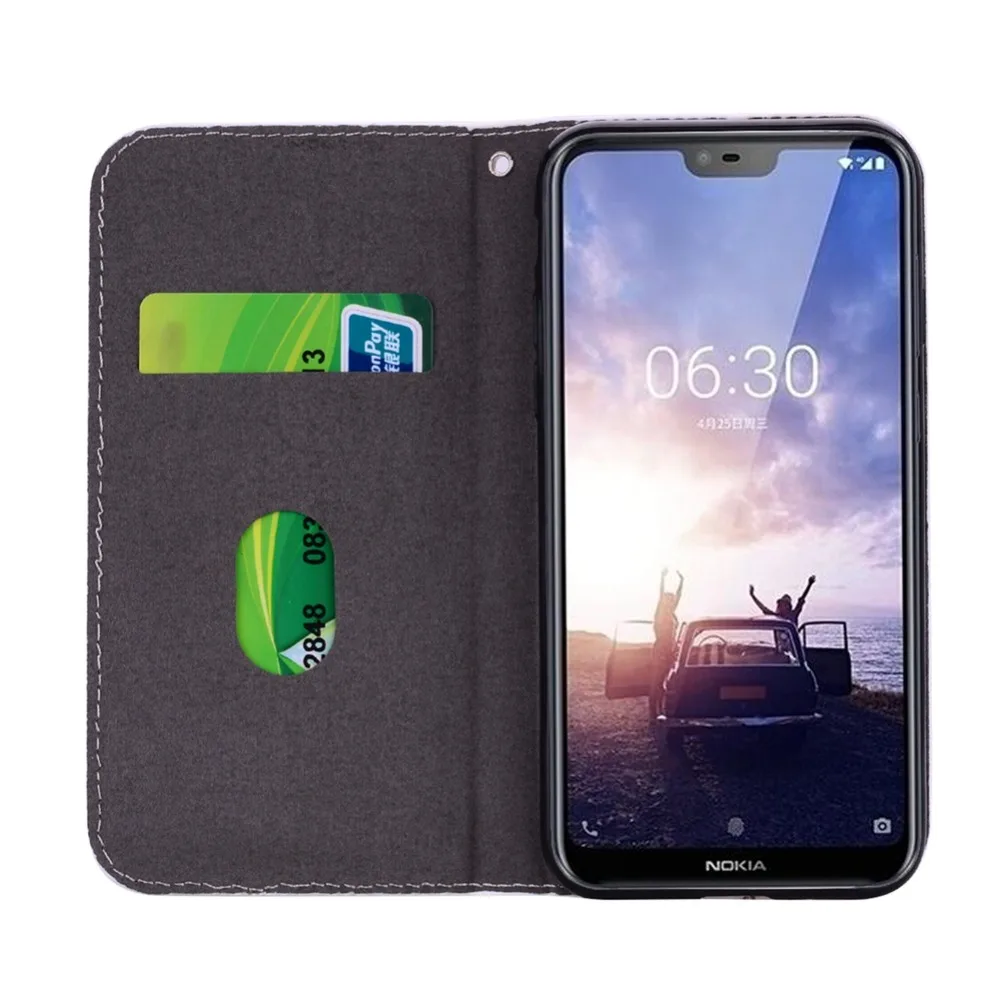 Чехол для Nokia 6 1 роскошный и блестящий кожаный Магнитный Флип-кошелек с рисунком