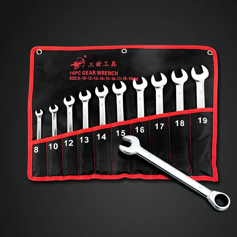 8.10.12.13.14.15.16.17.18.19mm  10Pc The Key CRV Ratchet Spanners Combination Wrenches Set Of Auto Repair Hand Tool For Cars Kit