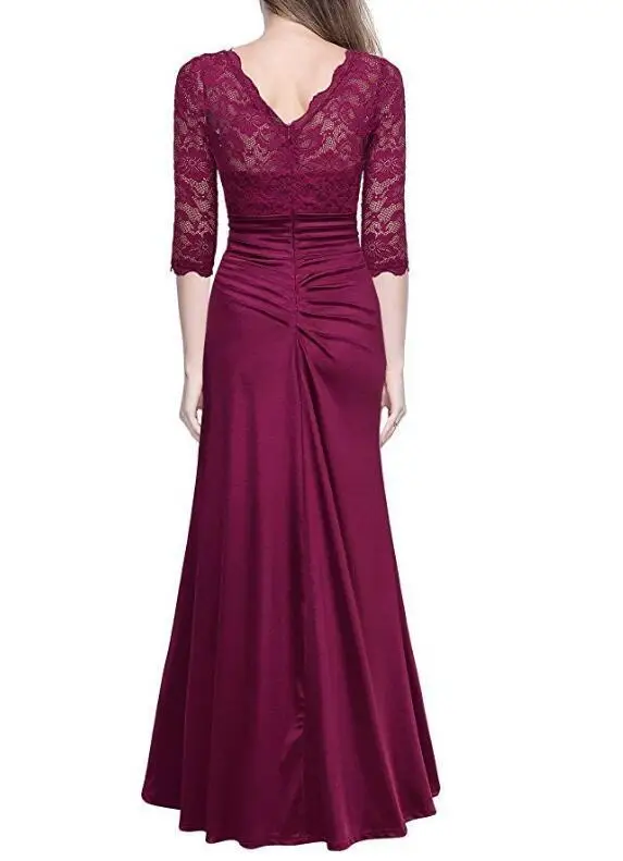 Backlake New Arrivals Satin Mother Of The Bride Dresses Lace Mid Sleeve With Zipper Back Design Sheath Dress Floor Length