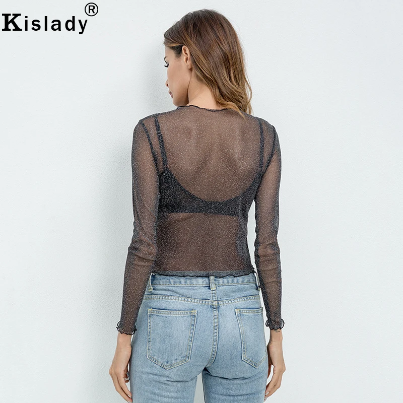 Новинка 2020 летняя черная и белая футболка Kislady женские топы рубашки из сетчатой