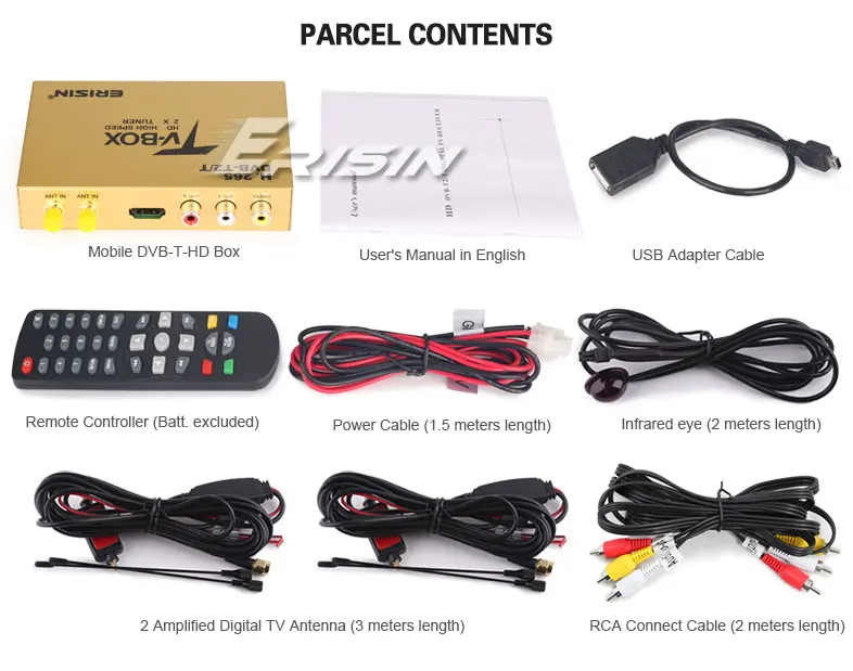 Erisin ES338 автомобильный мобильный цифровой HDTV DVB-T2 приемник HEVC H.265 H.264 HDMI USB 160 км/ч