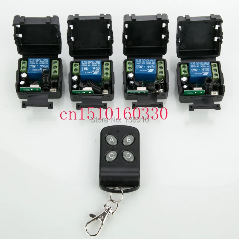 

New DC12V 1CH RF wireless remote control switch system 1 transmitter + 4 receiver relay smart house z-wave / window/Garage Doors
