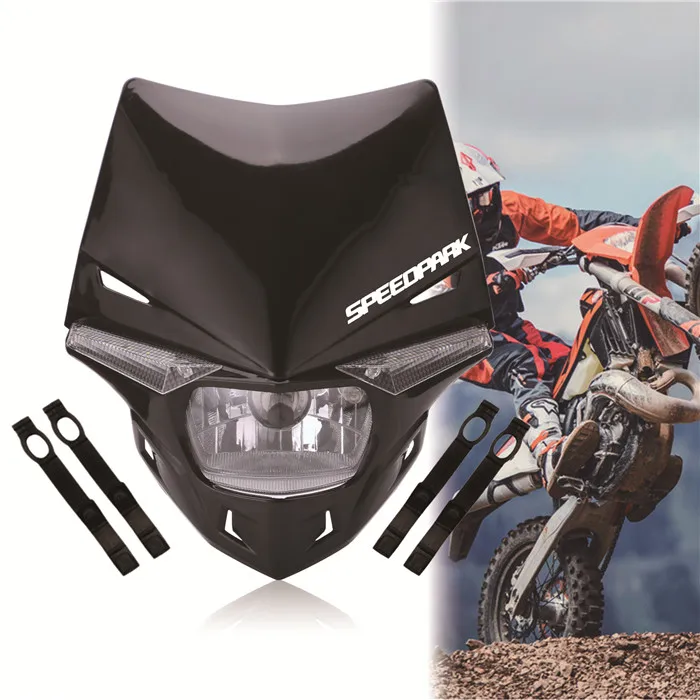 black Универсальный H4 мотоциклетный головной светильник Dirt Bike Мотокросс двойной спортивный головной светильник для KTM EXC SX SXF XC MX SMR Enduro Supermoto - Цвет: black