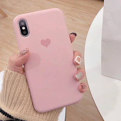 pink GlamPhone чехол простой сплошной цвет Любовь Сердце чехол для телефона для iPhone X XS Max XR Мягкий силиконовый чехол для iPhone 7 8 6 6s Plus чехол - Цвет: pink