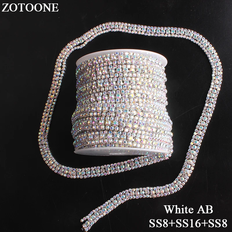 ZOTOONE 3 ряда SS8& SS16 кристалл AB Стразы отделка стразы каменные аппликация Flatback Стразы цепочка для одежды DIY Швейные камни