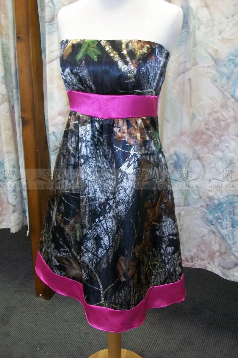 Платье без бретелек а-силуэта Короткие камуфляжные мини-платья для подружек