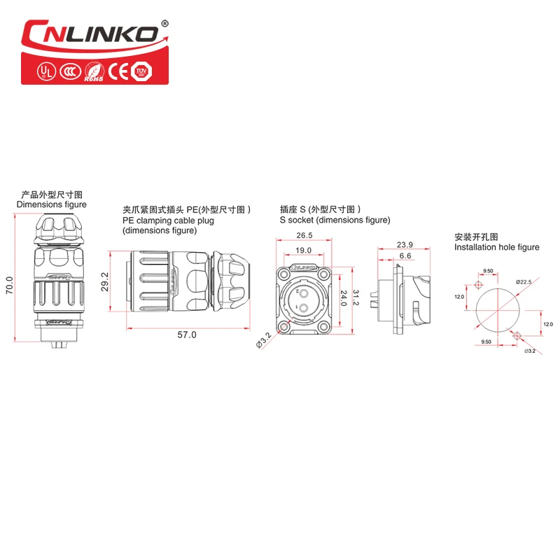 Cnlinko 2pin 20A разъем питания Электрический Мужской Женский пылезащитный колпачок