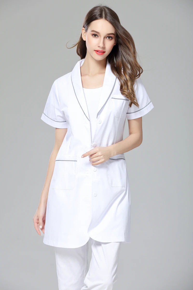 Женская летняя форма медсестры с коротким рукавом против морщин белая