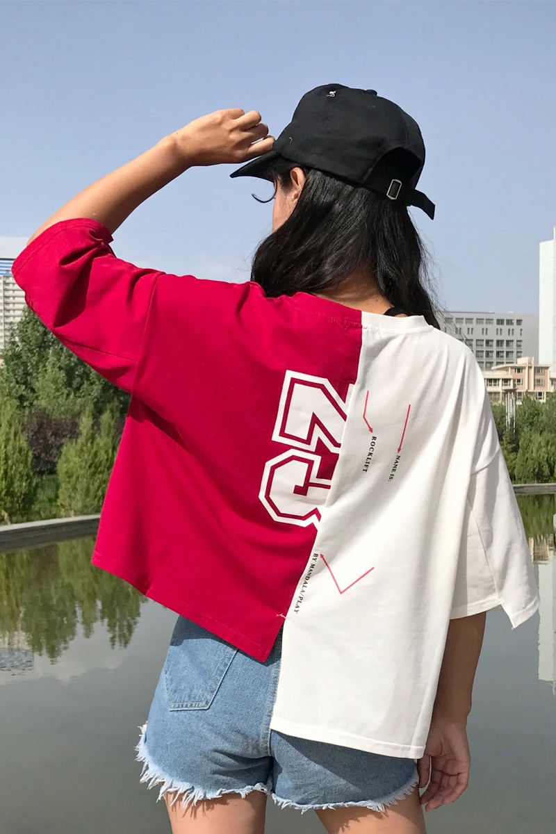 2021 летние новые модные Лоскутные Свободные повседневные Асимметричные футболки