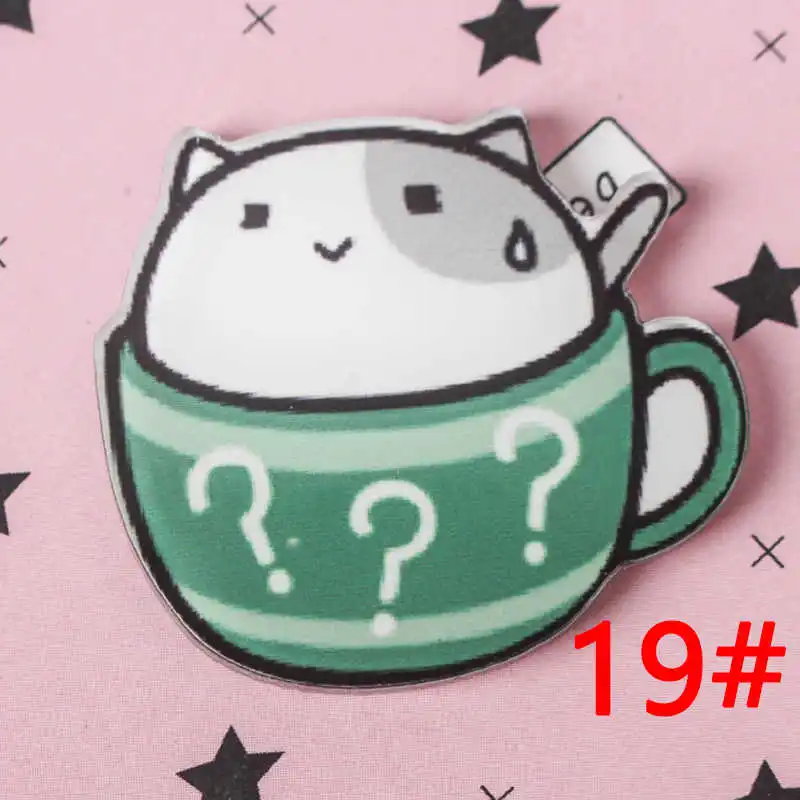 19 1 шт. Милая чашка в виде кошки Мультяшные значки на булавке Kawaii значок bacgets на рюкзак значки на одежду акриловые значки Z67 - Цвет: 19