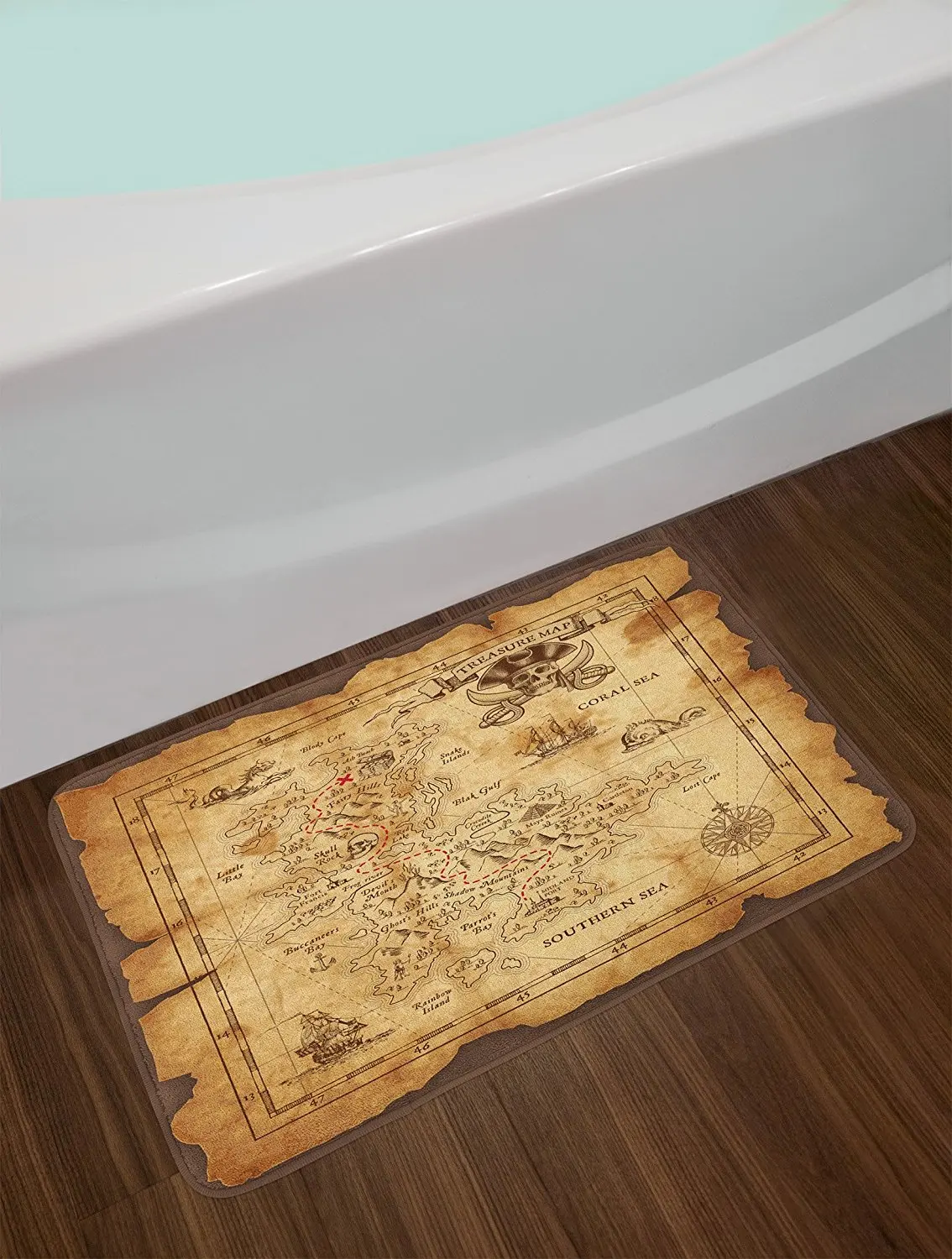 Карта островка Коврик для ванны супер детализированная сокровищ гранж