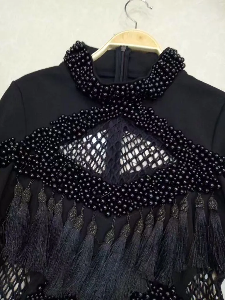 Для женщин Роскошные пикантные с длинным рукавом Бисер Платье ручной работы 2016