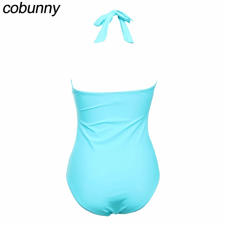 Cobunny Push Up Одна деталь Купальник Холтер Для женщин купальники синий строка плюс