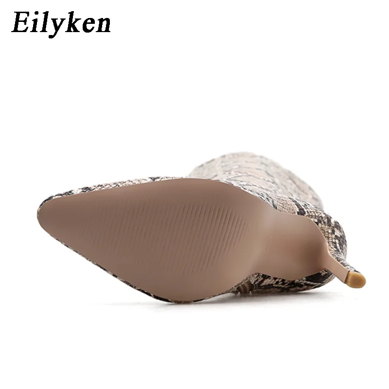 Eilyken; Новинка; большие размеры 35-40; женская обувь со змеиным принтом; пикантные модные сапоги до колена на тонком каблуке и молнии; женская обувь; Размеры 35-40