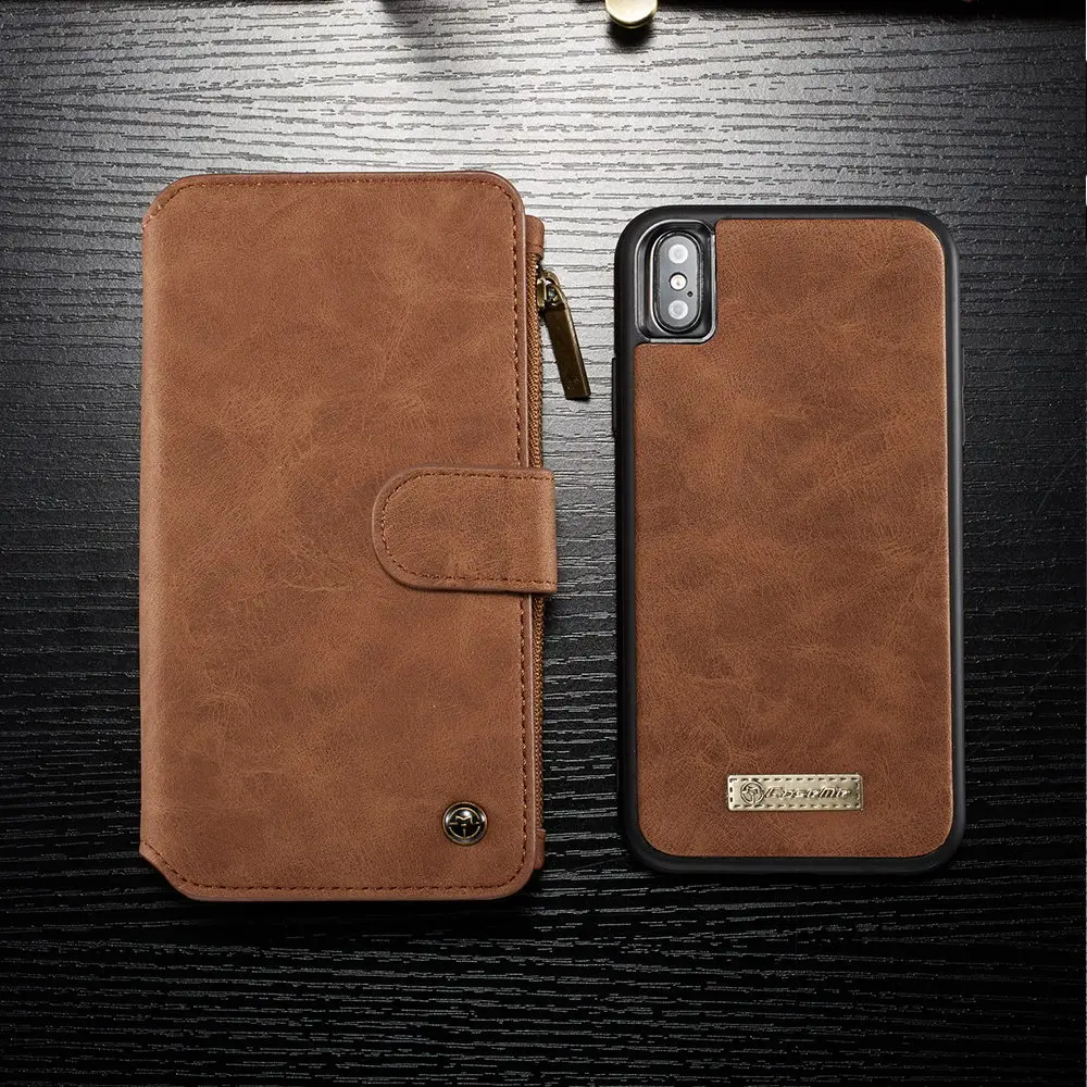 Кожаный чехол-кошелек для телефона Apple iPhone X XR XS MAX 7 8 Plus сумка на молнии чехол