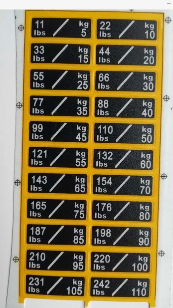 

WEIGHT STACK LABELS, WHITE NUMBERS ON BLACK BACKGROUND Weight sticker