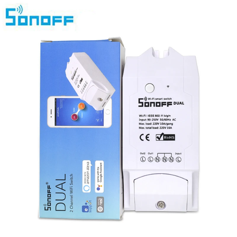 Sonoff Dual 10A 220 В 16A 3500 Вт 2CH 2 банды способ Wi Fi беспроводной умный переключатель света